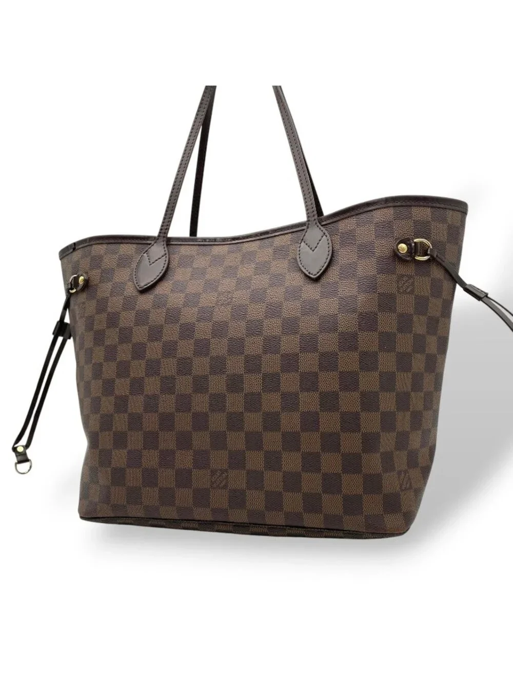 Louis Vuitton Damier Ebene Neverfull MM Tote Handle Shoulder Leather Brown